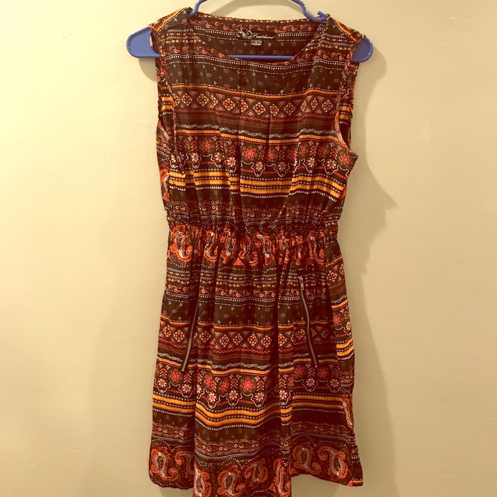 Black and orange dress with zipper pockets